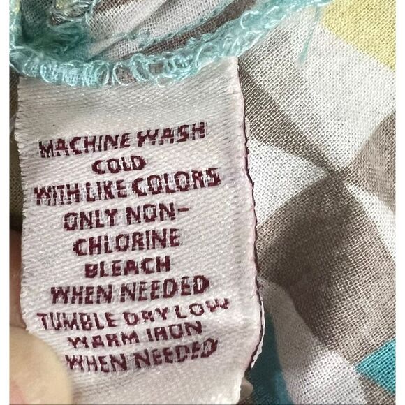 JM Collection Tunic 12 Geometric Print Blue Yellow Beaded Cotton Slit Pullover - Picture 11 of 12